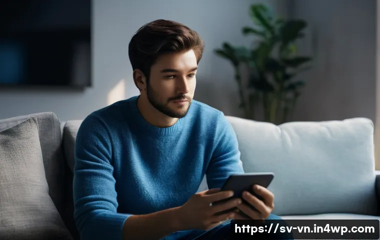 의식적 기술 사용 및 사회적 책임 - **Prompt:** A young adult, dressed in comfortable, modern casual wear, sits on a plush sofa in a sof...