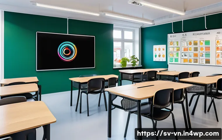 의식적 기술 사용을 통한 사회적 변화 - A vibrant digital classroom scene in a modern Swedish school, where diverse students and adults enga...