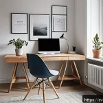 Home 20 의식적 기술 사용과 삶의 균형 - A cozy Scandinavian home office setup emphasizing a clear boundary between work and leisure: a minim...