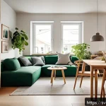 Home 19 의식적 기술 사용을 위한 체크리스트 - A cozy modern Swedish living room scene showing a family in a technology-free zone: a minimalist kit...