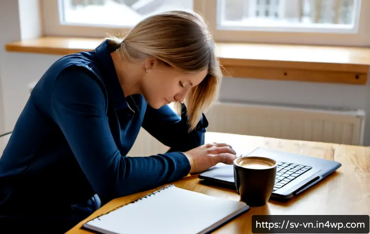 Home 17 의식적 기술 사용과 디지털 상호작용 - Photorealistic Scandinavian home office scene, a Swedish middle-aged woman deliberately placing her ...