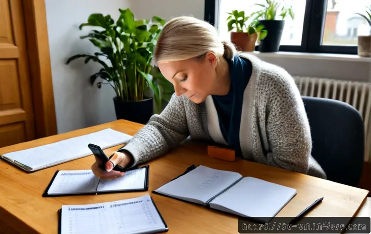 Home 17 의식적 기술 사용과 목표 달성 - Photorealistic Scandinavian home office, a focused Swedish woman in her 40s placing her smartphone f...